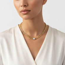 Load image into Gallery viewer, Gold 18K Steel Princess CZ Cuban Chain Necklace