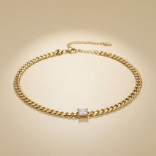 Load image into Gallery viewer, Gold 18K Steel Princess CZ Cuban Chain Necklace