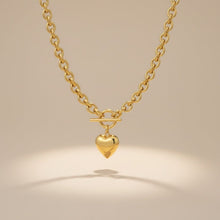 Load image into Gallery viewer, Gold 18K Steel Toggle Heart Rolo Chain Necklace