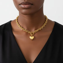 Load image into Gallery viewer, Gold 18K Steel Toggle Heart Rolo Chain Necklace