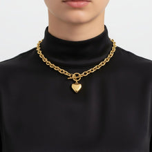 Load image into Gallery viewer, Gold 18K Steel Toggle Heart Rolo Chain Necklace