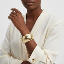 Load image into Gallery viewer, Bangle Hammered Gold Wide High Fashion Bracelet