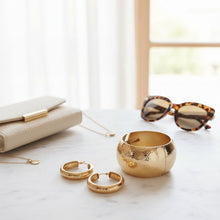 Load image into Gallery viewer, Bangle Hammered Gold Wide High Fashion Bracelet