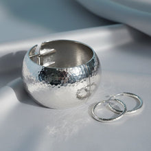 Load image into Gallery viewer, Bangle Hammered Silver Wide High Fashion Bracelet