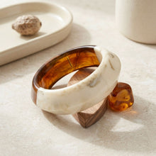 Load image into Gallery viewer, Bangle Two Tone Amber and Ivory Resin Bracelet