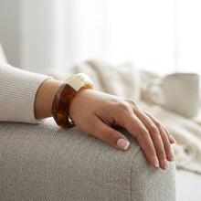 Load image into Gallery viewer, Bangle Two Tone Amber and Ivory Resin Bracelet
