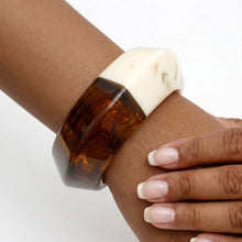 Load image into Gallery viewer, Bangle Two Tone Amber and Ivory Resin Bracelet