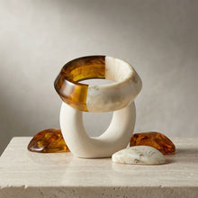 Load image into Gallery viewer, Bangle Two Tone Amber and Ivory Resin Bracelet
