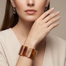 Load image into Gallery viewer, Stretch Marbled Brown Resin Rectangle Bracelet