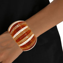 Load image into Gallery viewer, Bangle Marbled Rich Brown Stretch Wide Bracelet