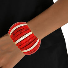Load image into Gallery viewer, Bangle Marbled Rich Red Stretch Wide Bracelet