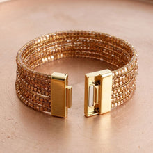 Load image into Gallery viewer, Gold 5 Strand Gold Stone Disco Ball Cuff Bracelet