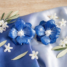 Load image into Gallery viewer, Blue Oversized Stud Painted Petal Flower Earrings