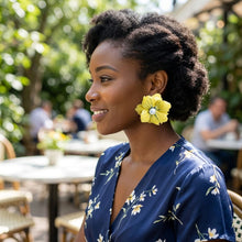 Load image into Gallery viewer, Yellow Oversize Stud Painted Petal Flower Earrings