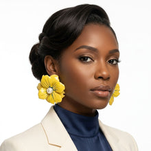 Load image into Gallery viewer, Yellow Oversize Stud Painted Petal Flower Earrings
