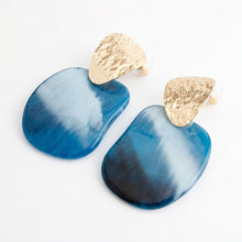Load image into Gallery viewer, Hammered Gold & Blue Resin Drop Earrings