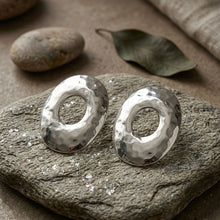 Load image into Gallery viewer, Stud Brushed Silver Hammered Domed Oval Earrings