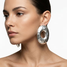 Load image into Gallery viewer, Stud Brushed Silver Hammered Domed Oval Earrings