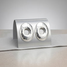 Load image into Gallery viewer, Stud Brushed Silver Hammered Domed Oval Earrings