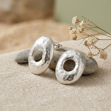 Load image into Gallery viewer, Stud Brushed Silver Hammered Domed Oval Earrings