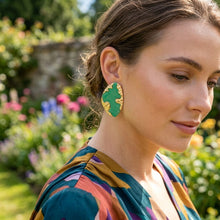 Load image into Gallery viewer, Stud Green and Gold Molten Metal Retro Earrings