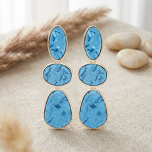 Load image into Gallery viewer, 3 Tier Drop Blue Mosaic Gold Geometric Earrings