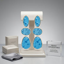 Load image into Gallery viewer, 3 Tier Drop Blue Mosaic Gold Geometric Earrings