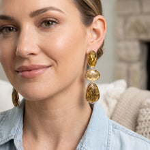 Load image into Gallery viewer, 3 Tier Drop Brown Mosaic Gold Geometric Earrings