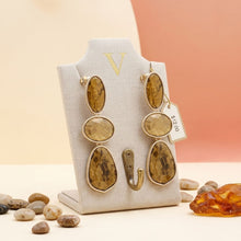 Load image into Gallery viewer, 3 Tier Drop Brown Mosaic Gold Geometric Earrings