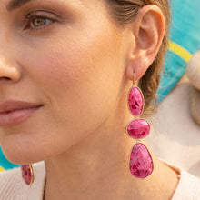 Load image into Gallery viewer, 3 Tier Drop Fuchsia Mosaic Gold Geometric Earrings