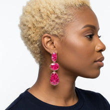 Load image into Gallery viewer, 3 Tier Drop Fuchsia Mosaic Gold Geometric Earrings