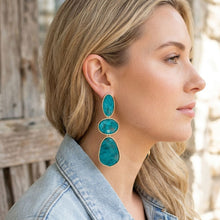 Load image into Gallery viewer, 3 Tier Drop Green Mosaic Gold Geometric Earrings