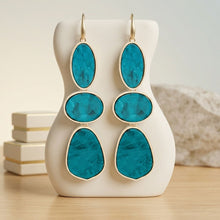 Load image into Gallery viewer, 3 Tier Drop Green Mosaic Gold Geometric Earrings
