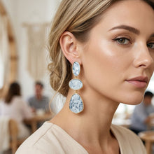 Load image into Gallery viewer, 3 Tier Drop Gray Mosaic Gold Geometric Earrings