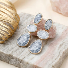 Load image into Gallery viewer, 3 Tier Drop Gray Mosaic Gold Geometric Earrings