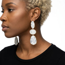 Load image into Gallery viewer, 3 Tier Drop Gray Mosaic Gold Geometric Earrings