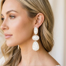 Load image into Gallery viewer, 3 Tier Drop Ivory Mosaic Gold Geometric Earrings