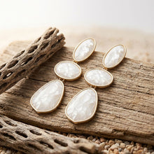 Load image into Gallery viewer, 3 Tier Drop Ivory Mosaic Gold Geometric Earrings