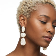 Load image into Gallery viewer, 3 Tier Drop Ivory Mosaic Gold Geometric Earrings