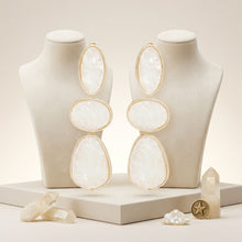 Load image into Gallery viewer, 3 Tier Drop Ivory Mosaic Gold Geometric Earrings