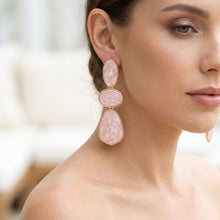 Load image into Gallery viewer, 3 Tier Drop Pink Mosaic Gold Geometric Earrings