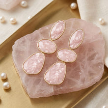 Load image into Gallery viewer, 3 Tier Drop Pink Mosaic Gold Geometric Earrings