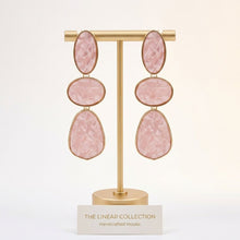 Load image into Gallery viewer, 3 Tier Drop Pink Mosaic Gold Geometric Earrings