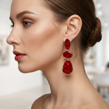 Load image into Gallery viewer, 3 Tier Drop Red Mosaic Gold Geometric Earrings
