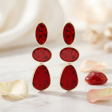 Load image into Gallery viewer, 3 Tier Drop Red Mosaic Gold Geometric Earrings