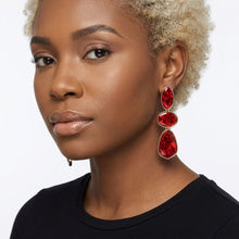 Load image into Gallery viewer, 3 Tier Drop Red Mosaic Gold Geometric Earrings