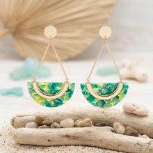 Load image into Gallery viewer, Green Marbled Half Moon Gold Drop Earrings