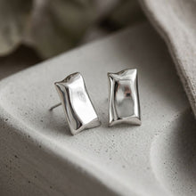 Load image into Gallery viewer, Stud Matte Silver Bent Rectangle Domed Earrings