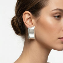 Load image into Gallery viewer, Stud Matte Silver Bent Rectangle Domed Earrings
