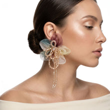 Load image into Gallery viewer, Organza Earthy Flower & Bead Tassel Drop Earrings